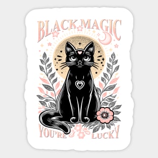 Black Magic Cat with Floral Ornaments Sticker